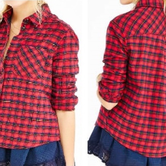 BDG Louie Flannel Plaid Lace Layered Red & Blue shacket XS - Picture 11 of 11